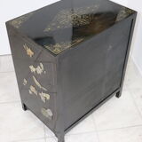 Black lacquered Chinese buffet with stone and ivory figures
