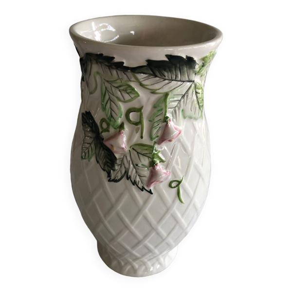 Vase en ceramique blanche décor floral made in Potugal
