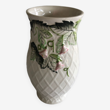 White ceramic vase with floral decoration made in Potugal