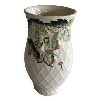 White ceramic vase with floral decoration made in Potugal