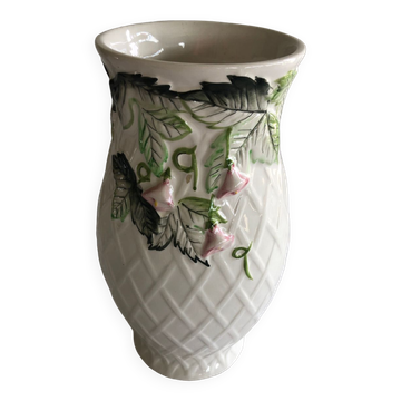 Vase en ceramique blanche décor floral made in Potugal