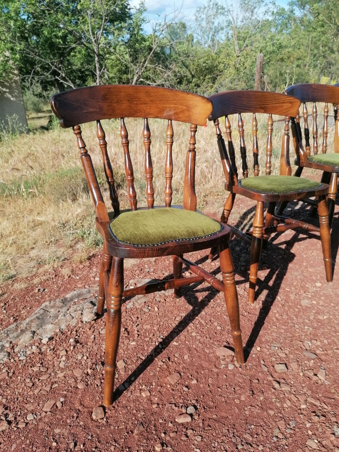 Set of 4 vintage reupholstered English country seat ltd bistro chairs