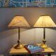 Pair Portuguese  farmhouse brass tall buffet table lamps