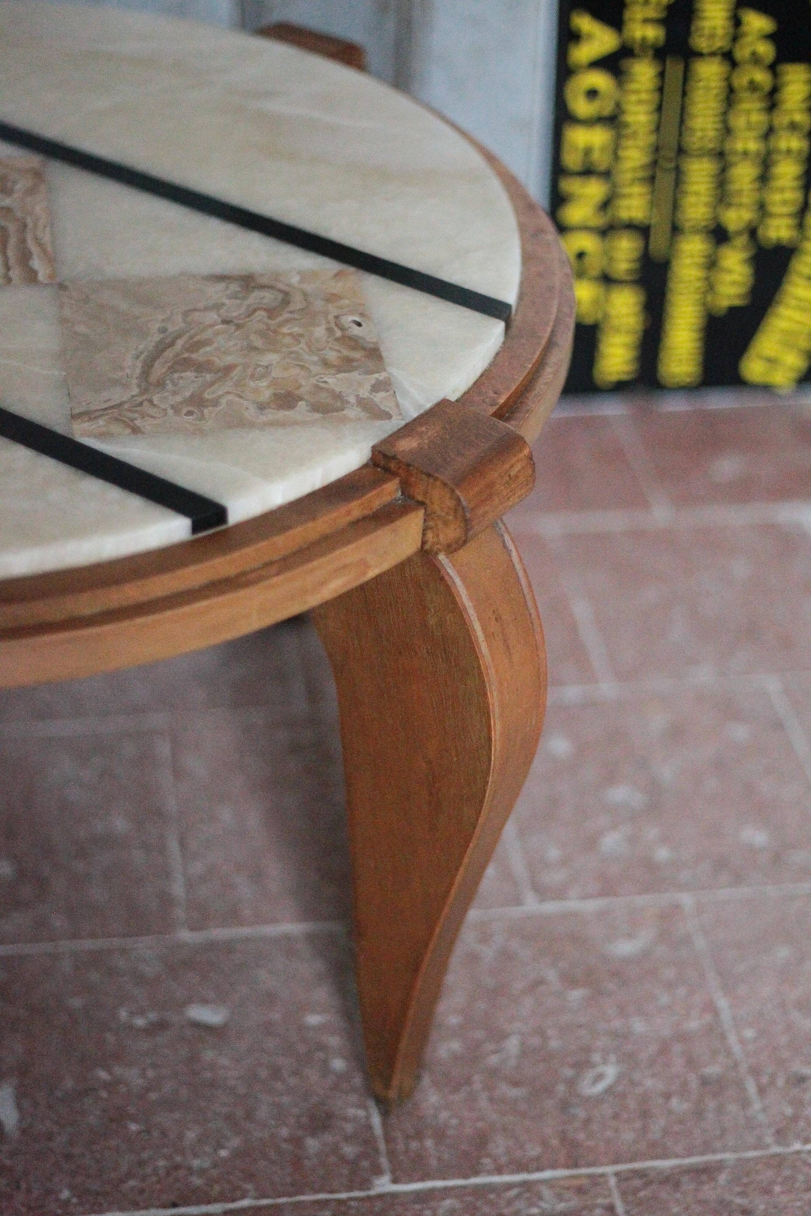 Art Deco wooden coffee table, marble top living room table, side table.