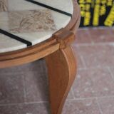 Art Deco wooden coffee table, marble top living room table, side table.