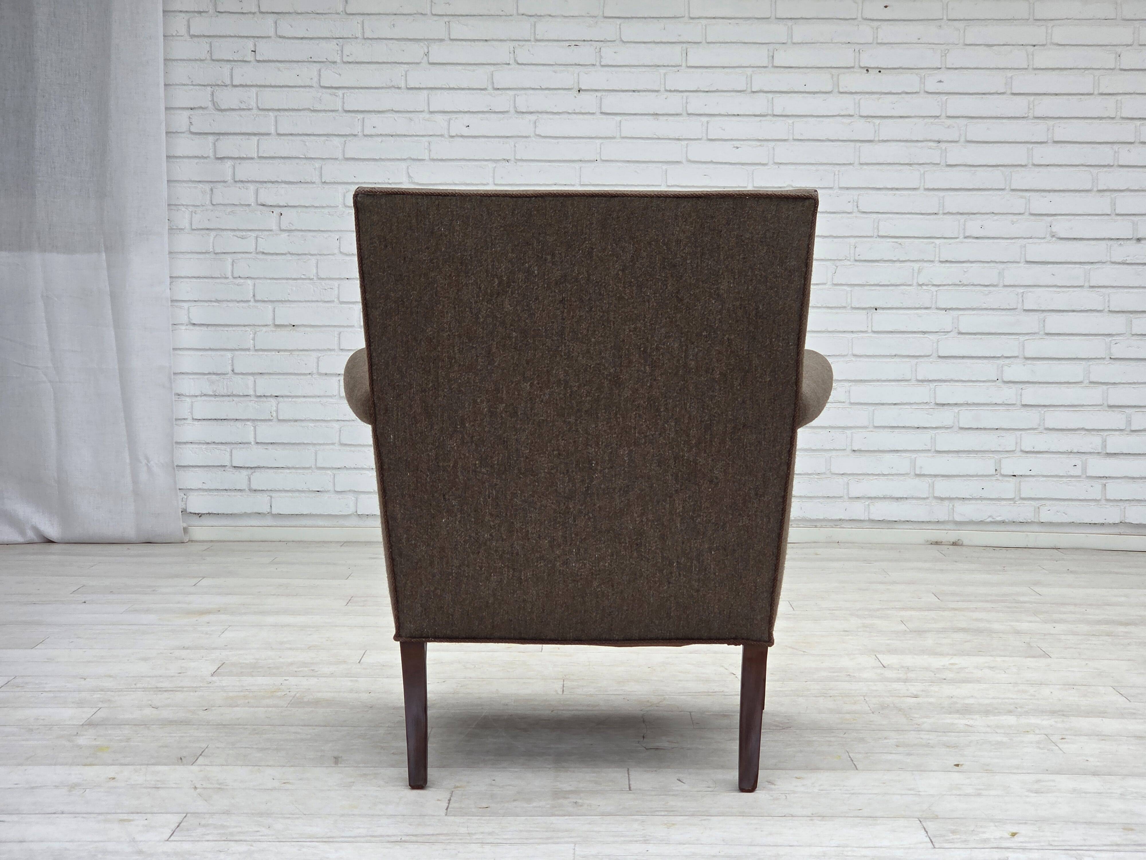 1960s, Danish armchair, furniture wool, ash wood legs.