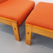 Set of 2 vintage Baumann armchairs in orange fabric and wood from the 80s