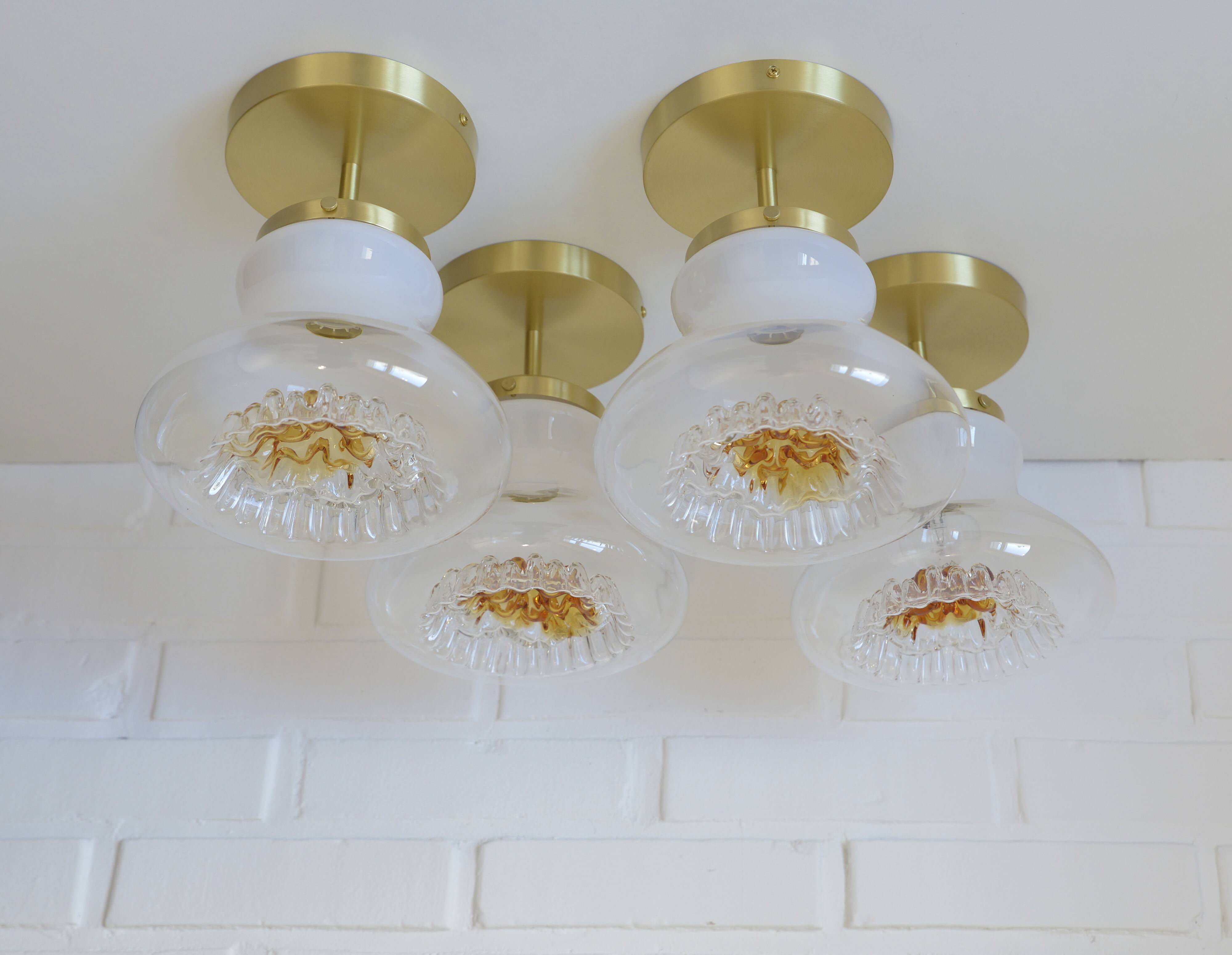 Set of 4 Vintage Sconces Flush Mount Mazzega Murano Glass Ceiling Lights