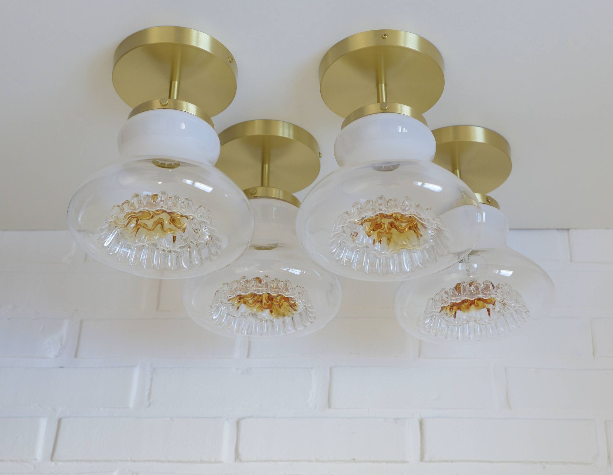 Set of 4 Vintage Sconces Flush Mount Mazzega Murano Glass Ceiling Lights