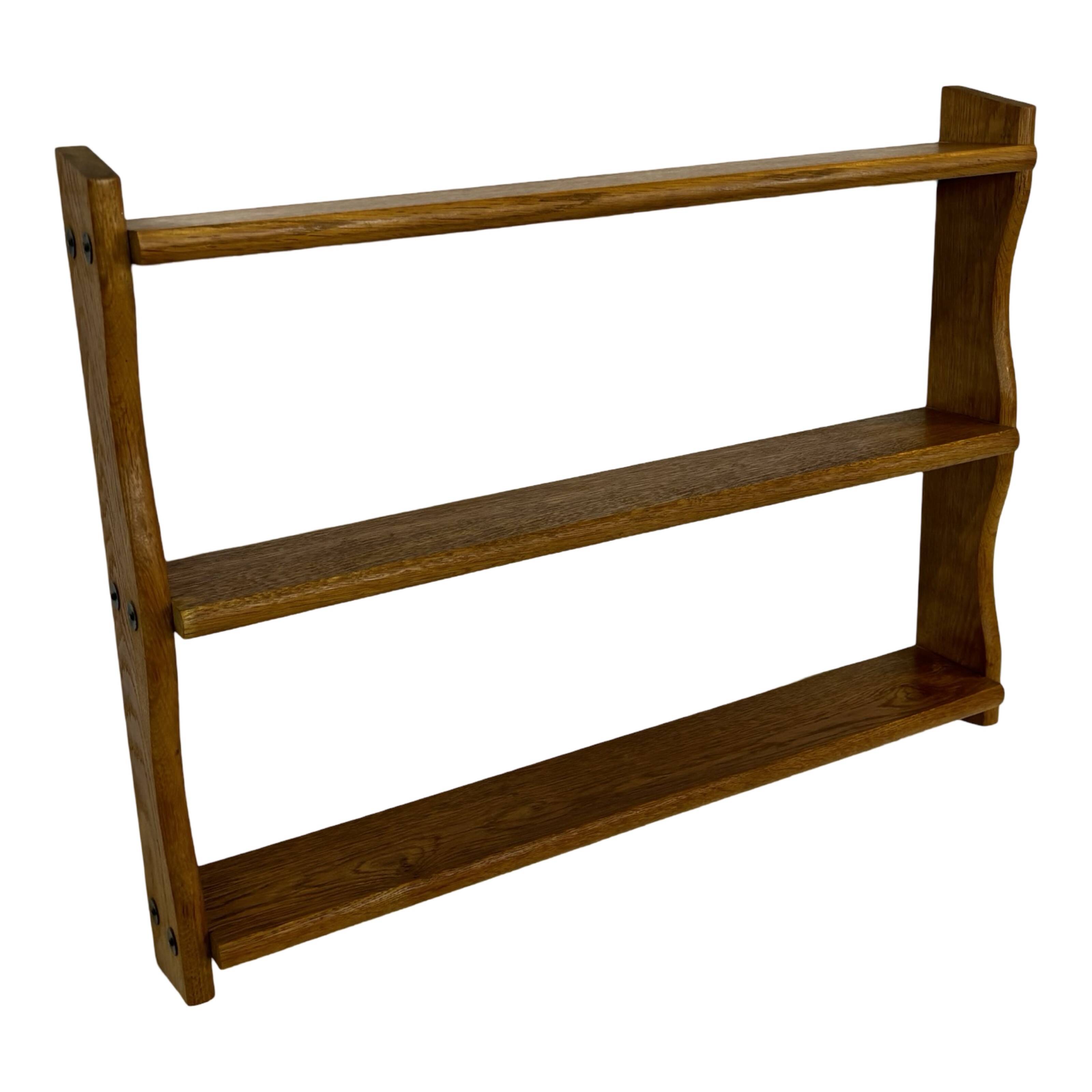 Vintage solid wooden wall rack with 3 shelves 70s oak rack
