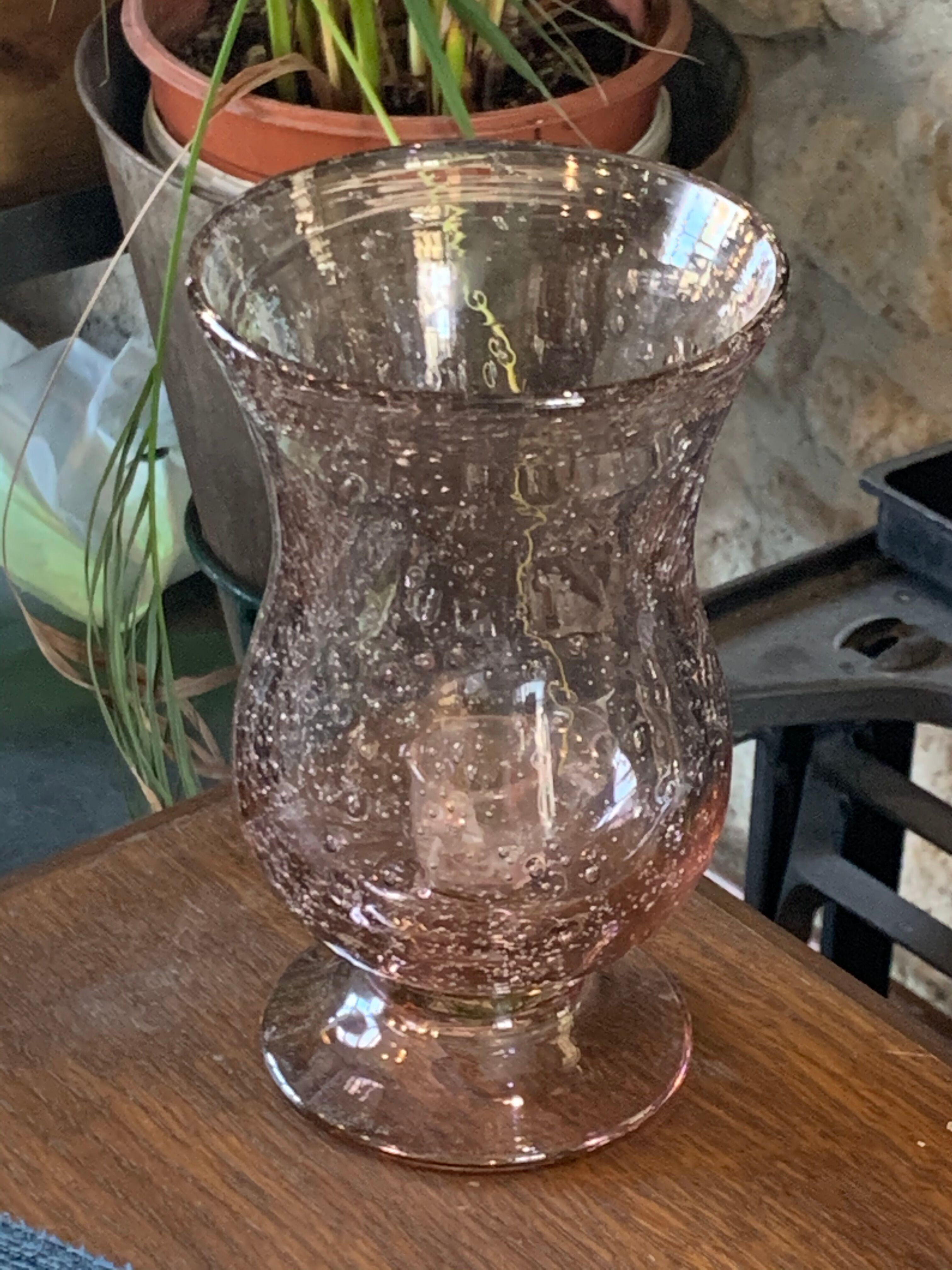 Photophore glass pink bubble parma unsigned vintage biot glassware