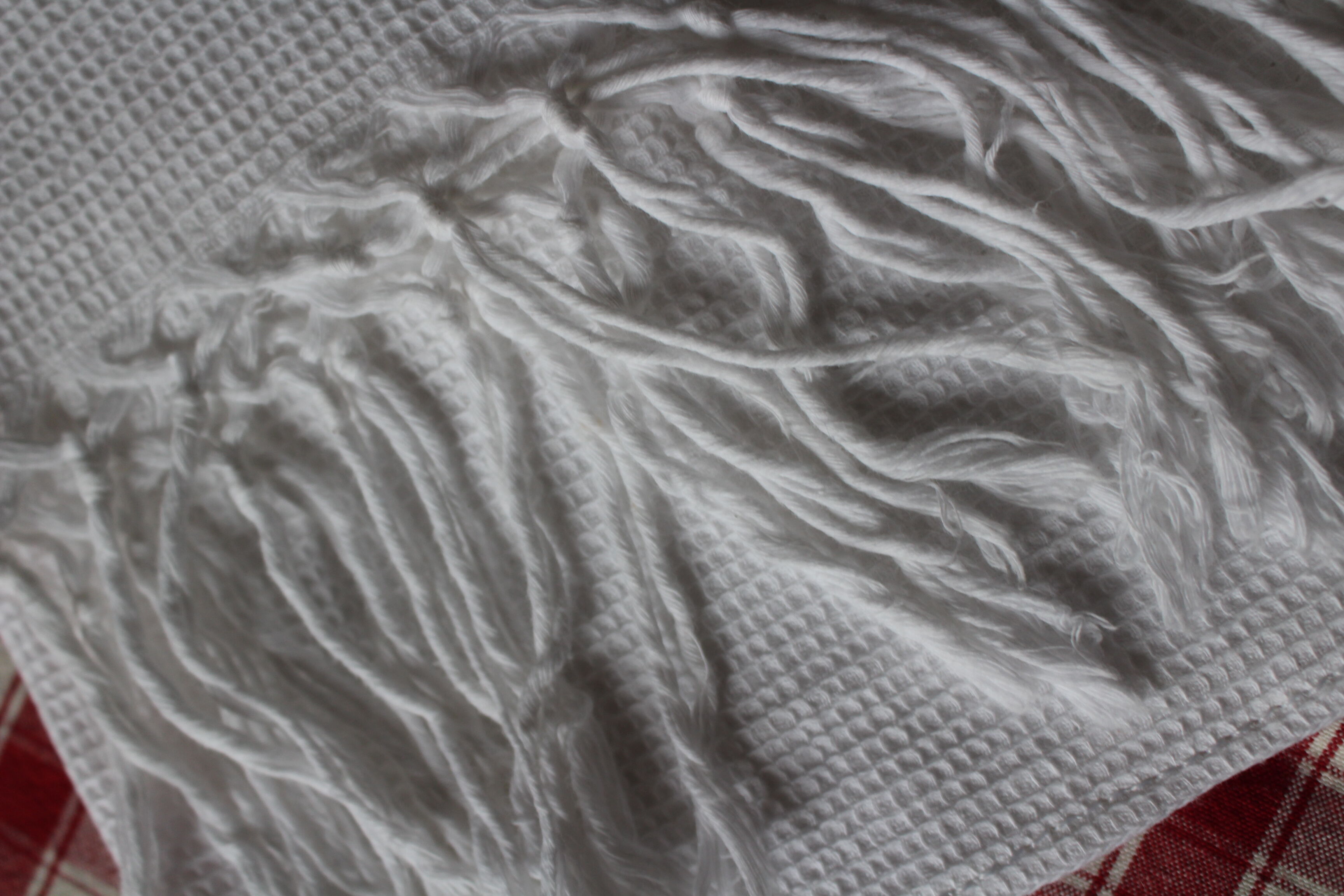 Lot 2 towel towels white honeycomb fringes monograms red E B
