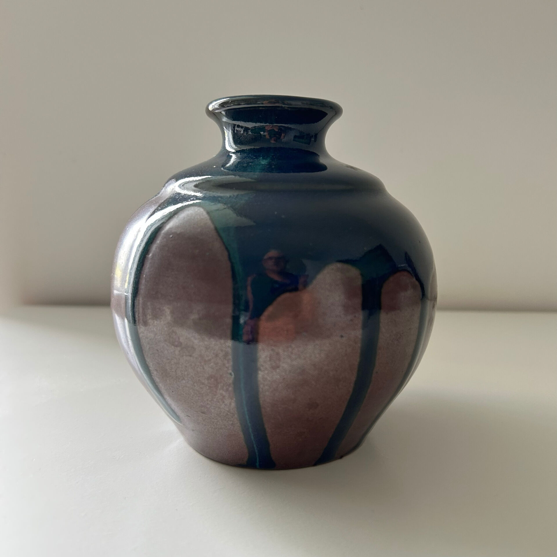 Ink blue round vase and bronze