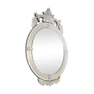 Ancien miroir ovale vénitien 91 cm x 54 cm