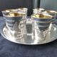 Liqueur service, silver-plated metal shot.