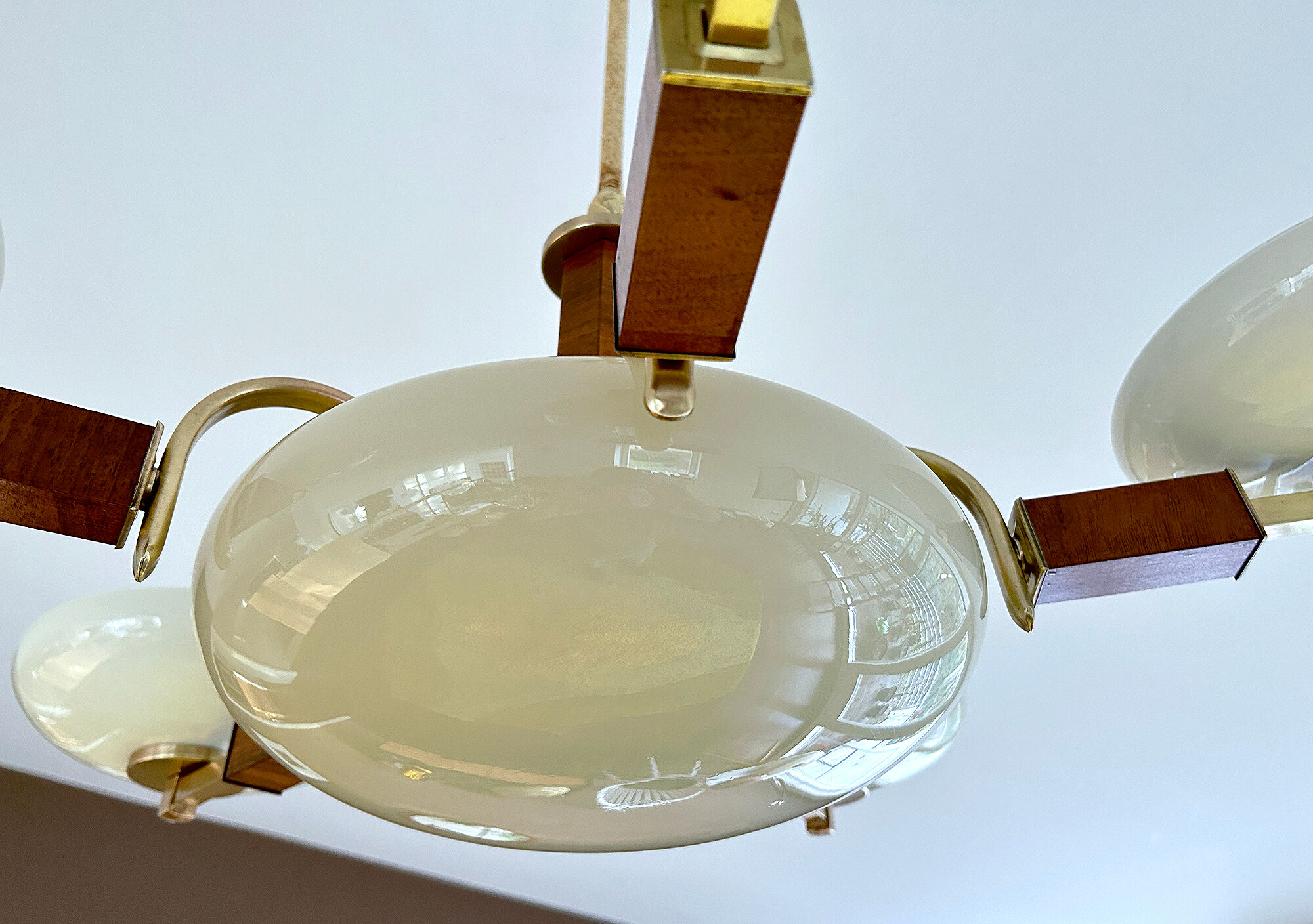 Art deco chandelier, glass, wood and glass, 30s