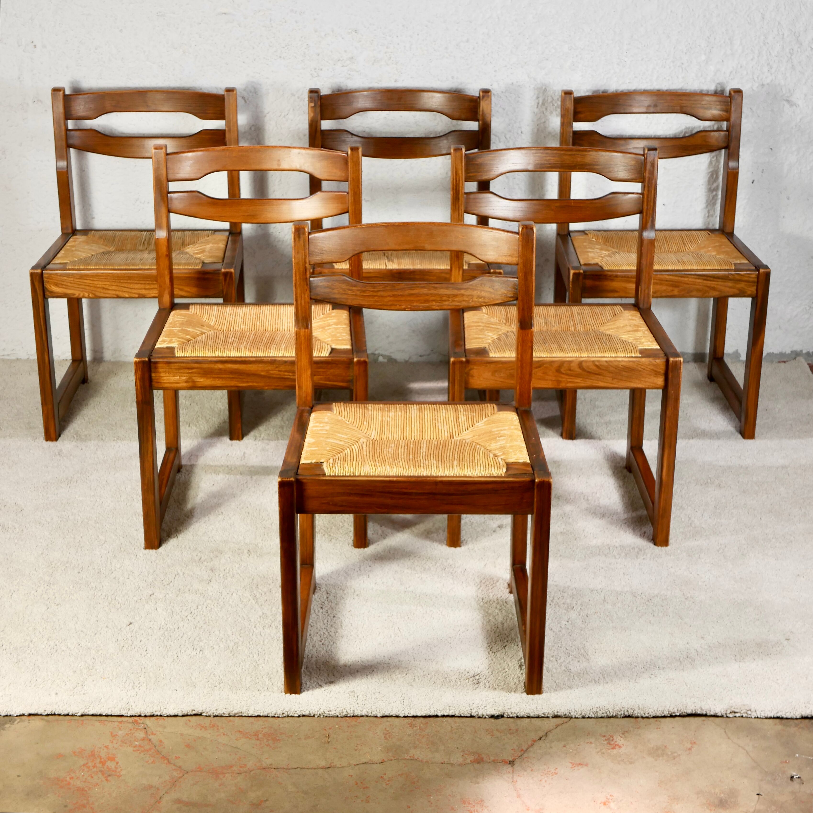Series of 6 chairs in elm and rope Maison Regain