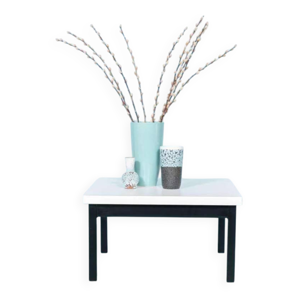 Table basse style Memphis années 80, table d'appoint noir et blanc