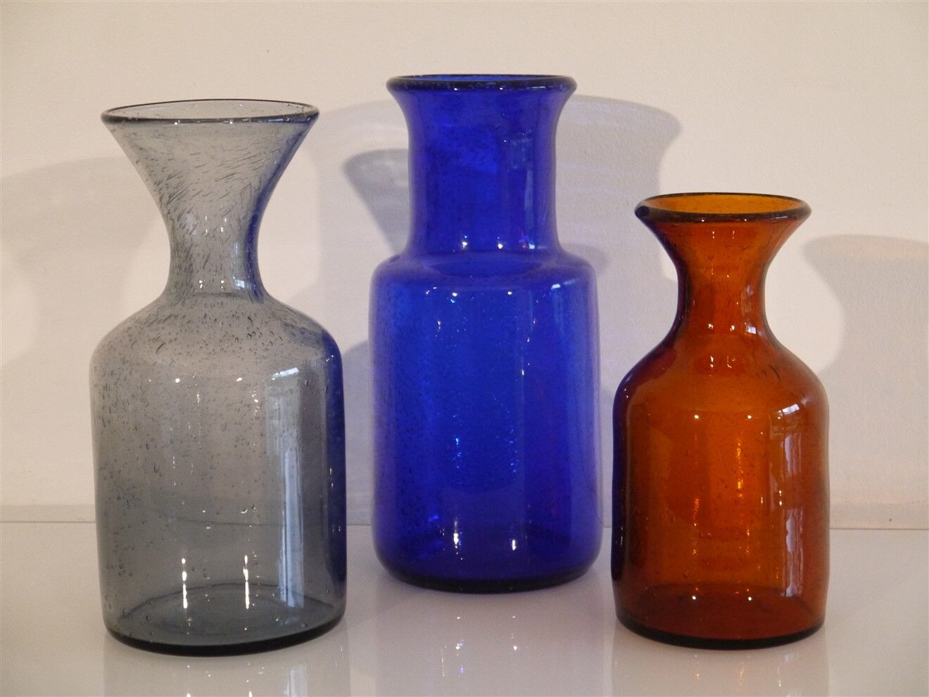 Series of 3 vintage glass vases by Erik Hoglund