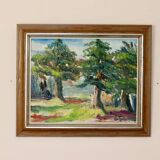Original Swedish oil painting on canvas from the mid-century "Summer Landscape" by B. Högberg.