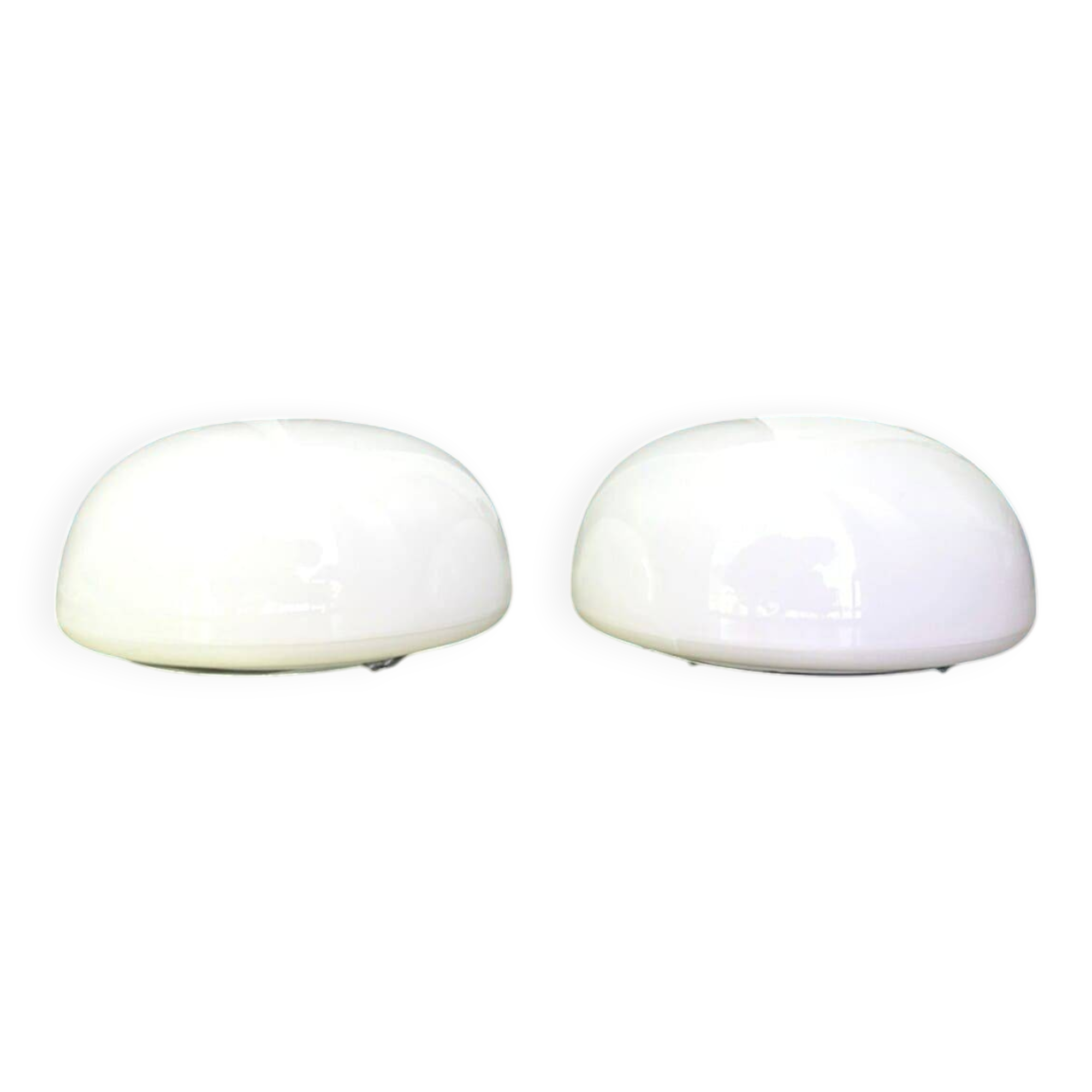 Pair white opaline glass flush mount ceiling or wall lamps