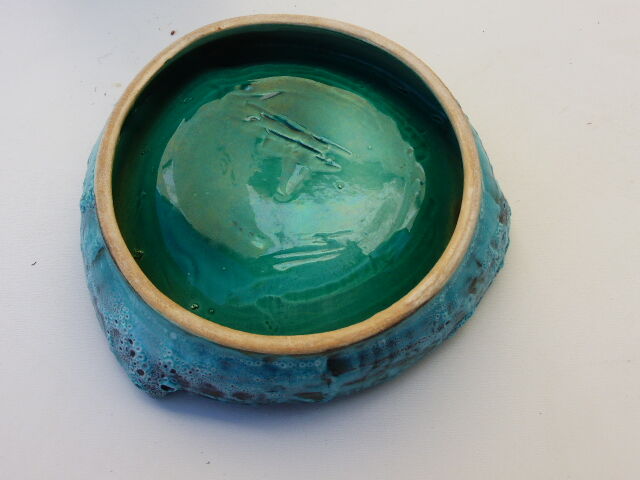 Vintage 1950s/60s blue and turquoise glazed ceramic ashtray, collector's item