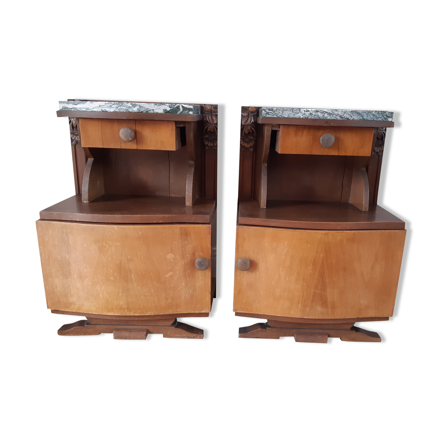 Duo of bedside tables in beech wood art deco 30s