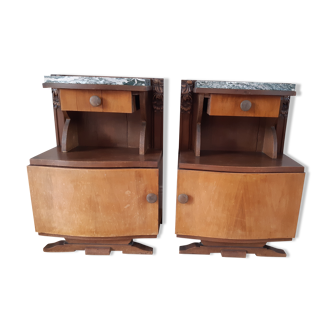 Duo de chevets en bois de hêtre art déco années 30