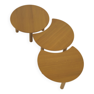 Modular coffee tables in solid oak France c. 1980