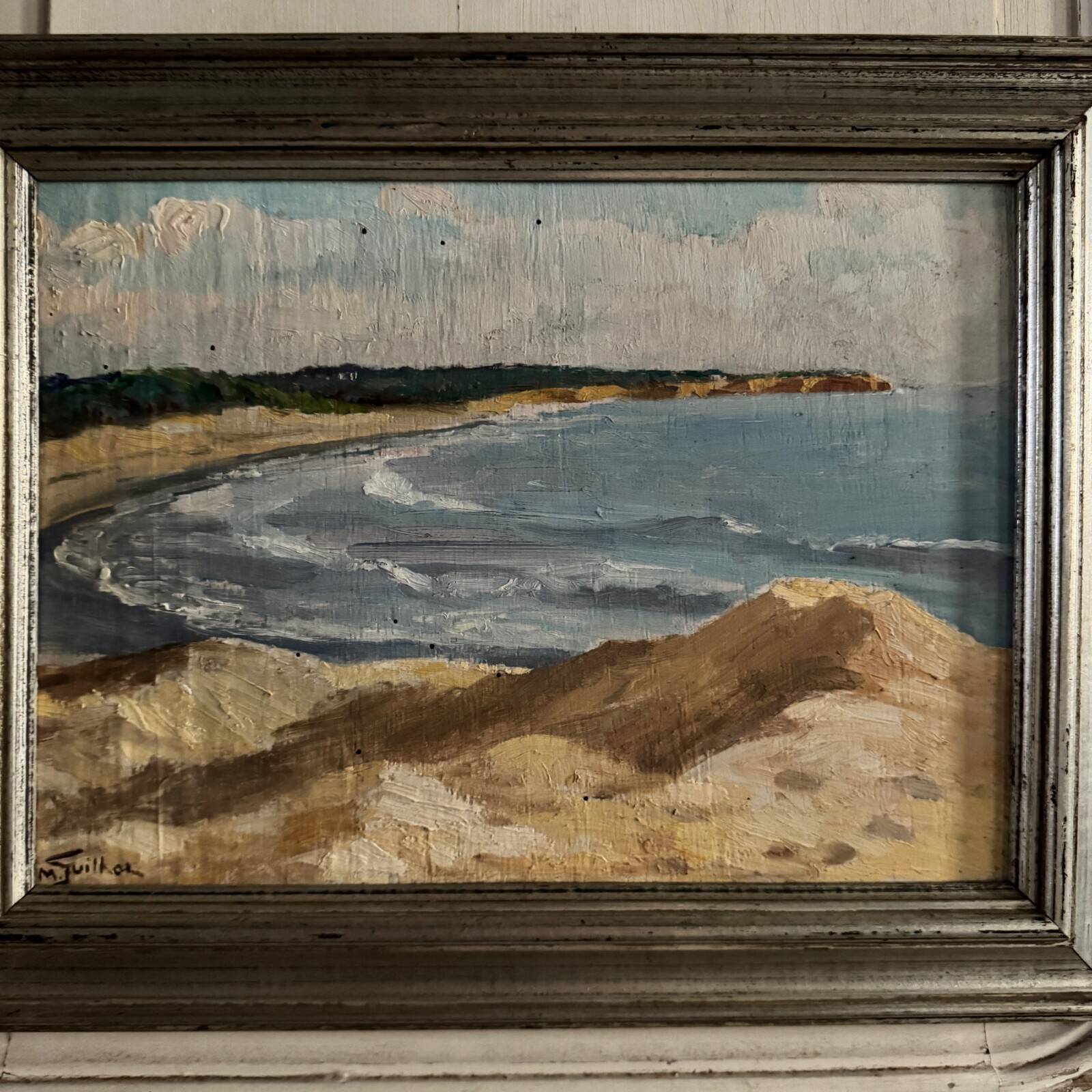 Oil on panel by M. Suilhor, beachfront, 20th century