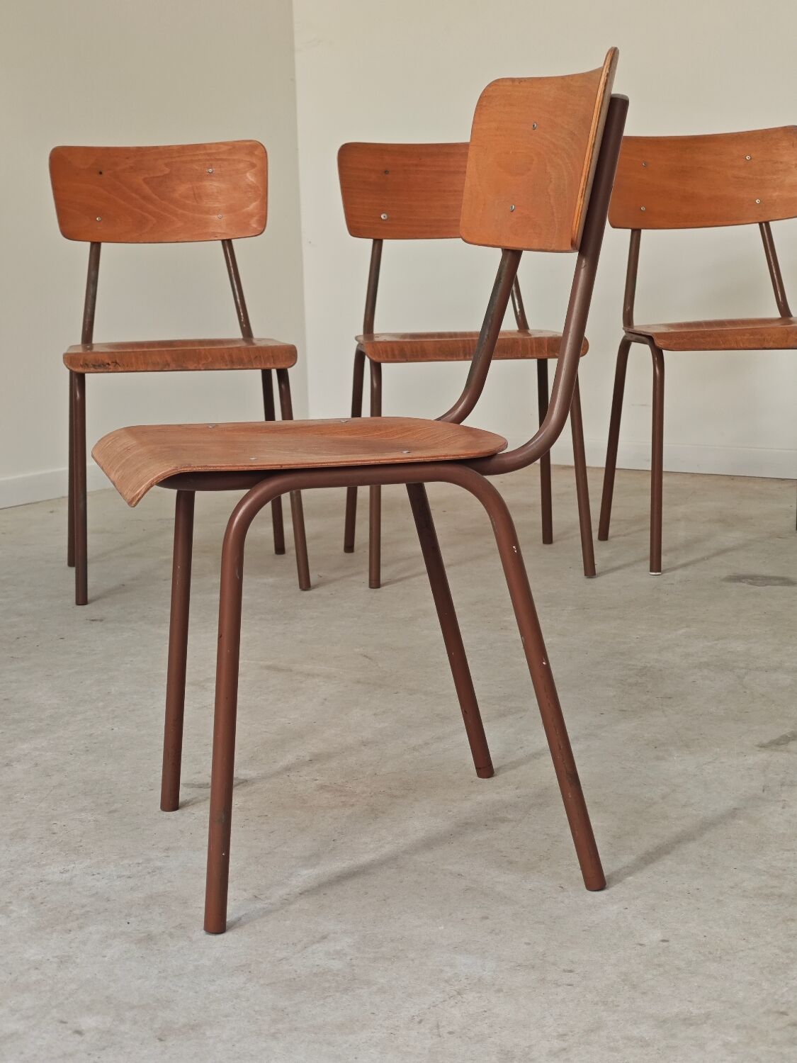 Lot de 4 chaises d'école tchèque style Mullca