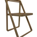 set of four mid century modern folding chairs, wood and webbing chair, italy 1970s design