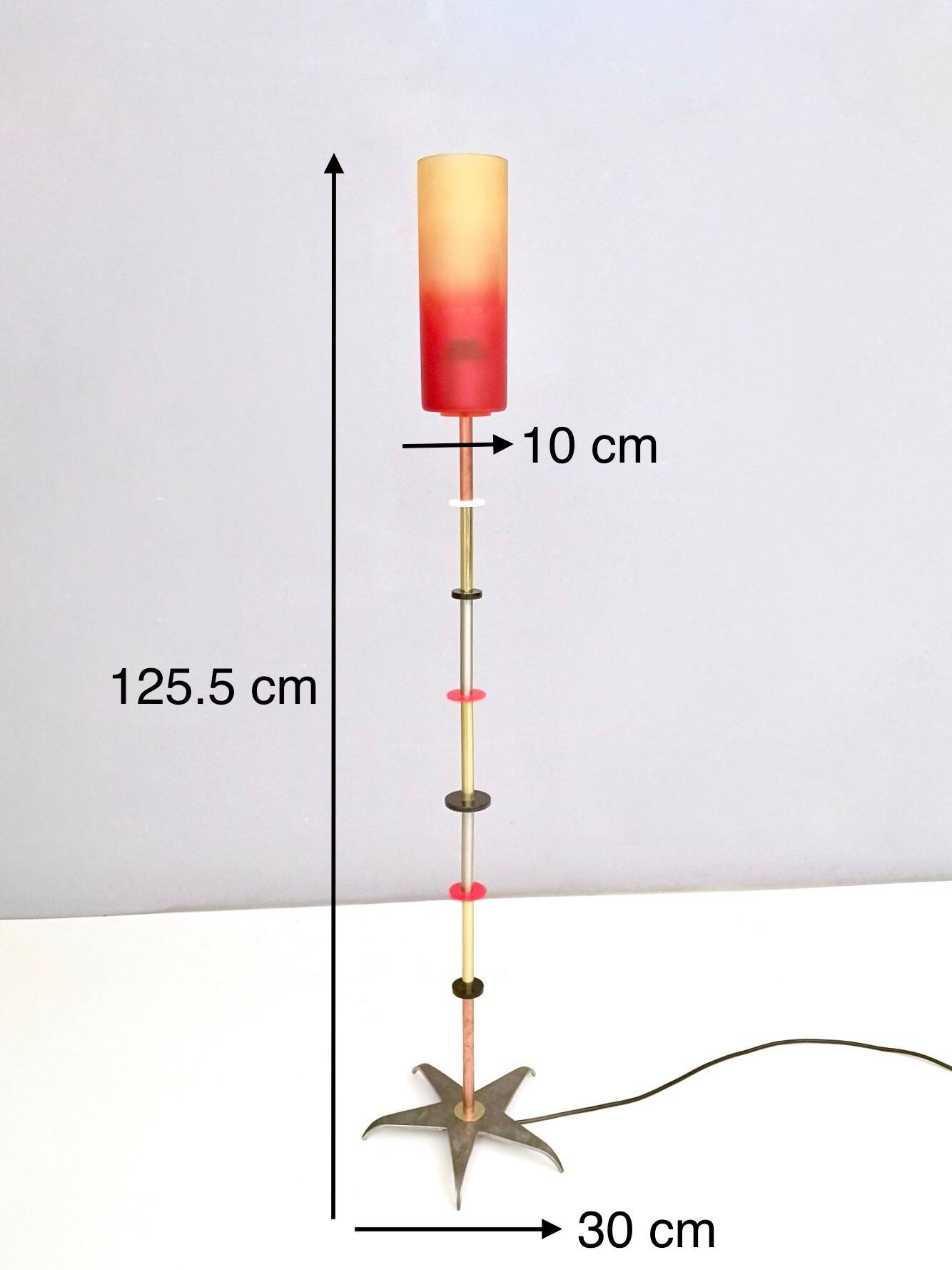 Orange Glass, Brass, Copper and Metal Floor Lamp by Carmelo La Gaipa, 2019