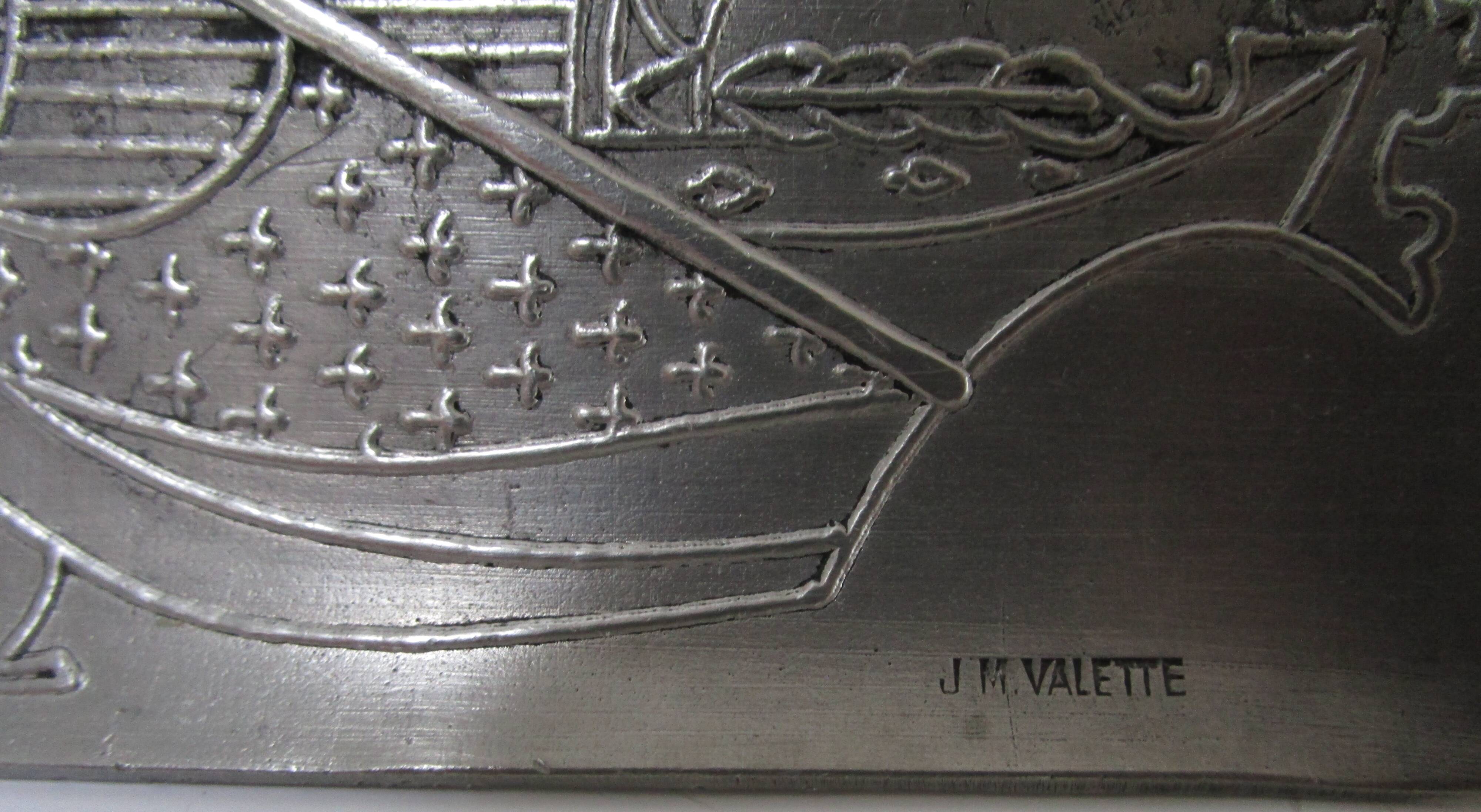 Lady of Spades pocket tray by JM Valette, signed, metal, 1960s.