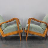 1960s Kozelka and Kropacek Restored Pair of Oak Armchairs, Rare Model