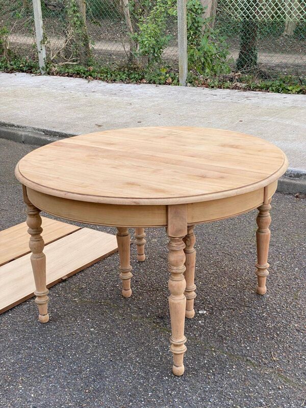 Table à manger ronde extensible rénovée Louis Philippe 118-200cm 19ème
