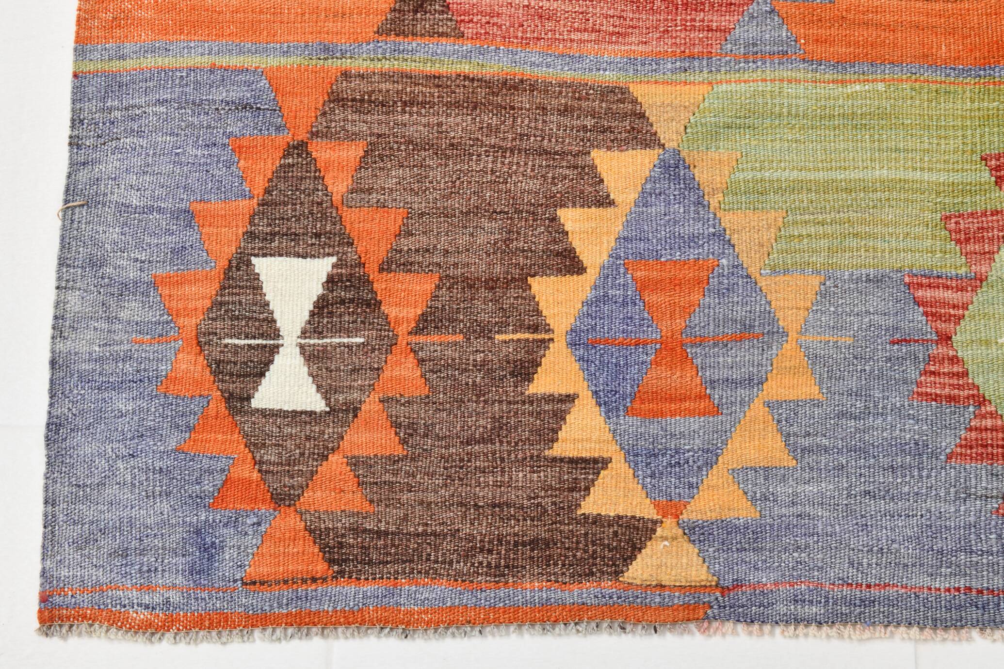 3x10 Geometric Multicolor Turkish Kilim Runner Rug,Rug For Hallway,95x295Cm