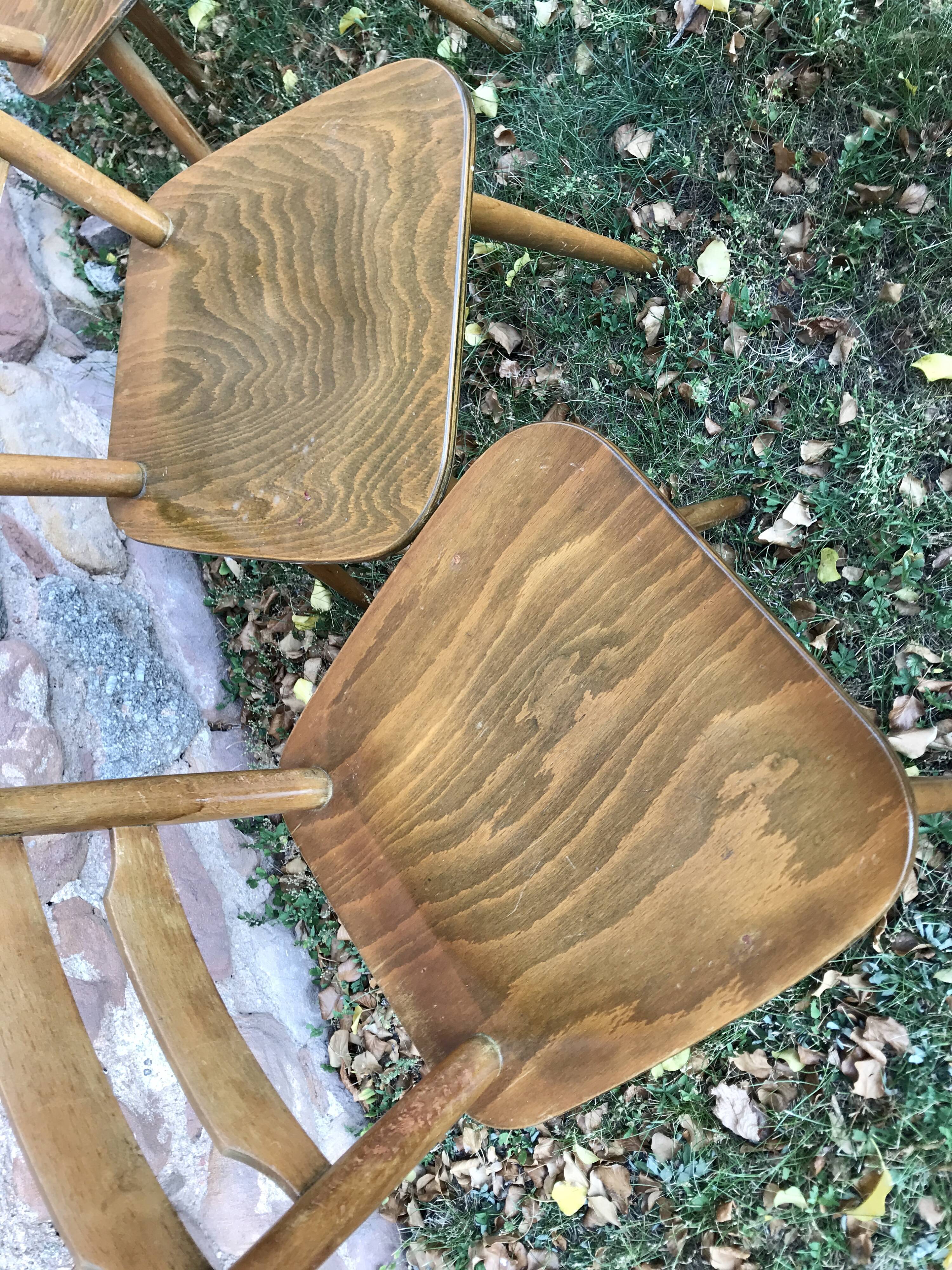 Series of 6 Scandinavian chairs or vintage wooden bistro