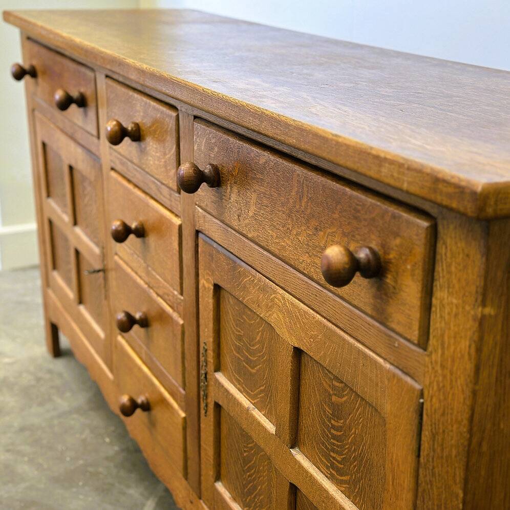Vintage french oak sideboard with wavy details, ca. 1950s