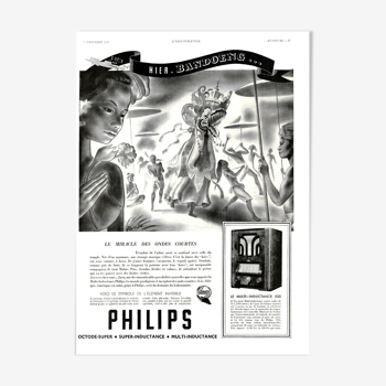 Affiche vintage années 30 Radio TSF Philips