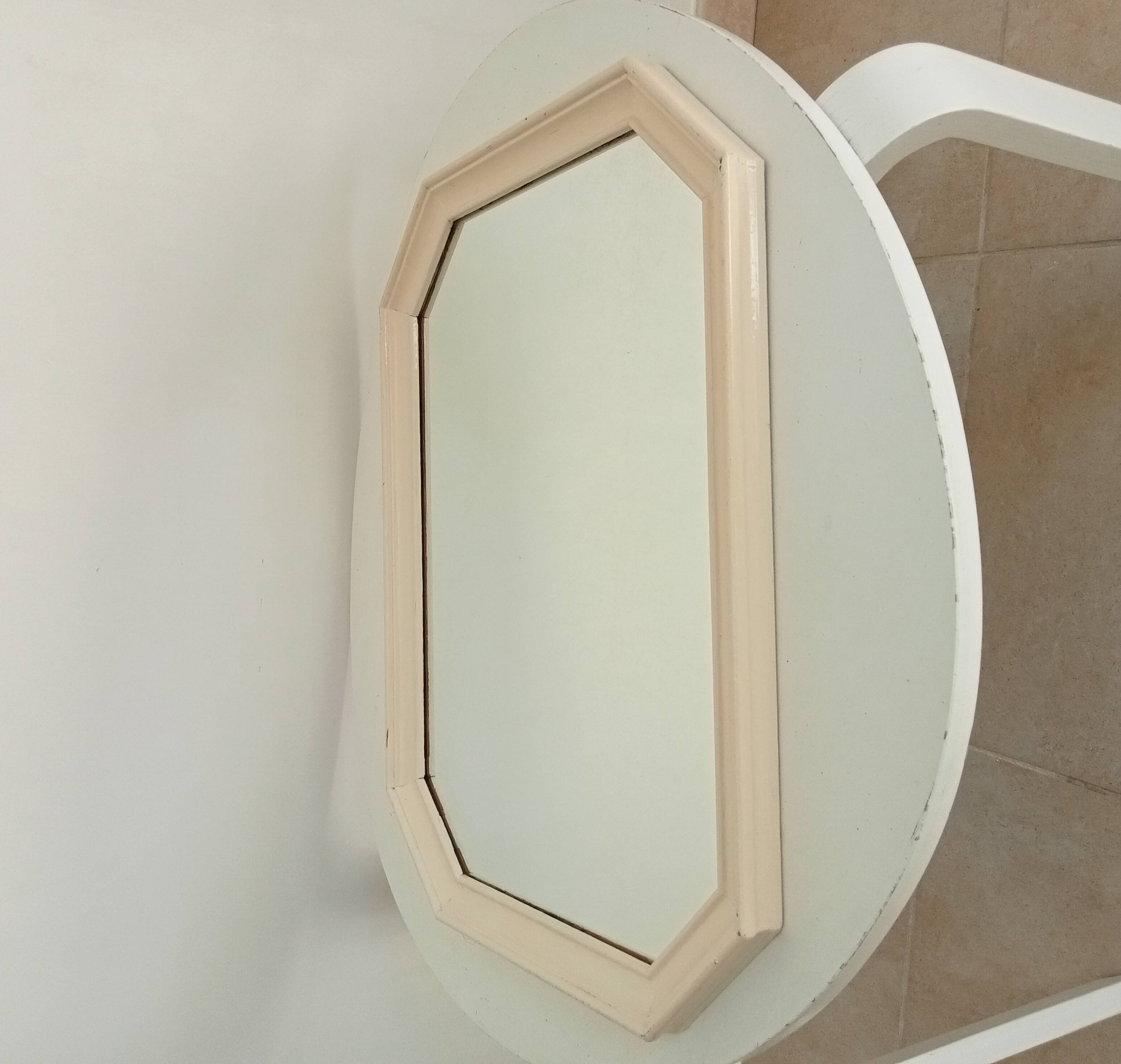 Vintage octagonal white lacquered mirror
