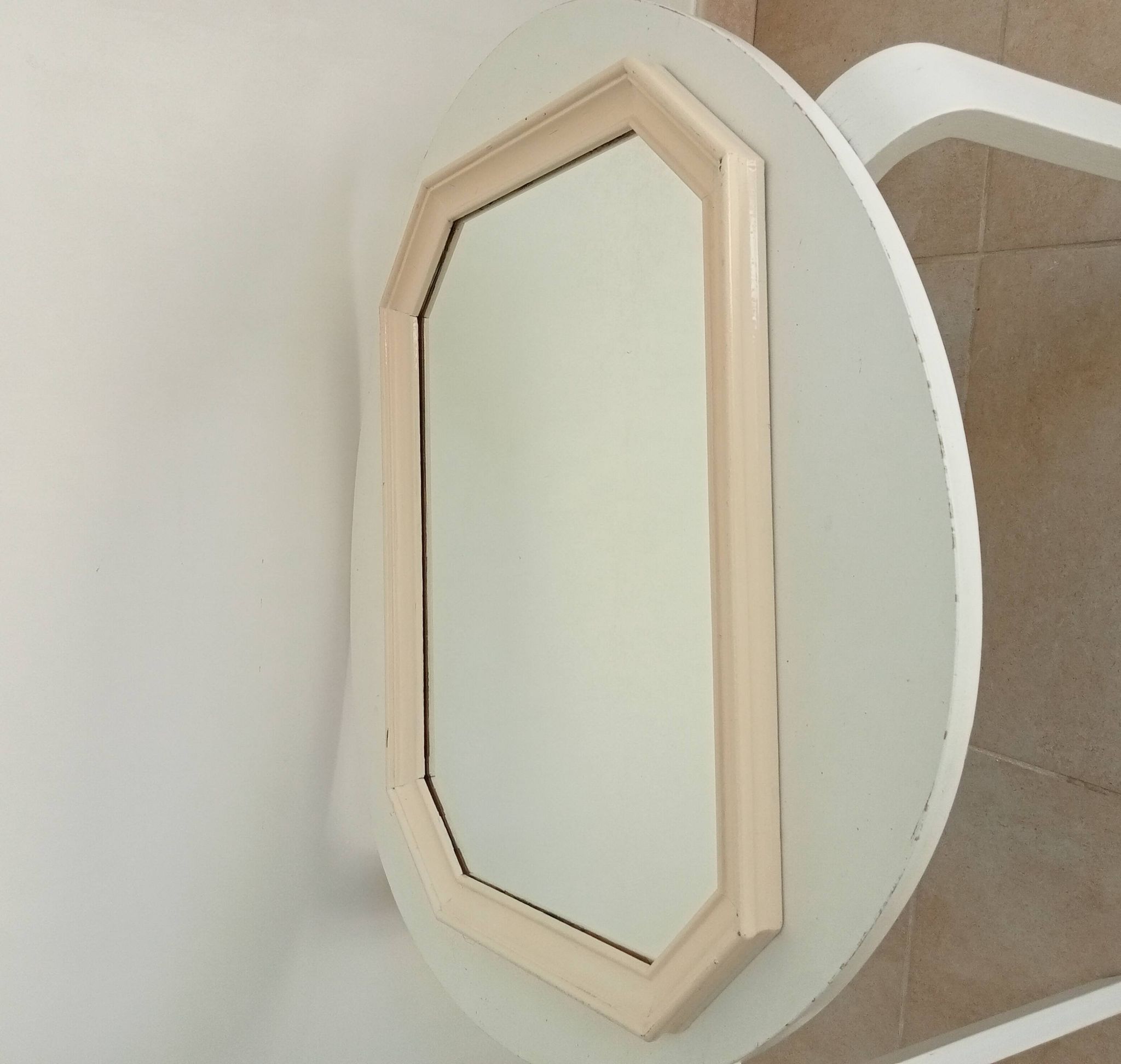 Vintage octagonal white lacquered mirror