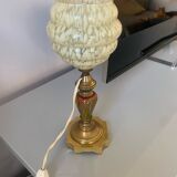 Ancienne lampe en céramique et laiton, globe verre de Clichy