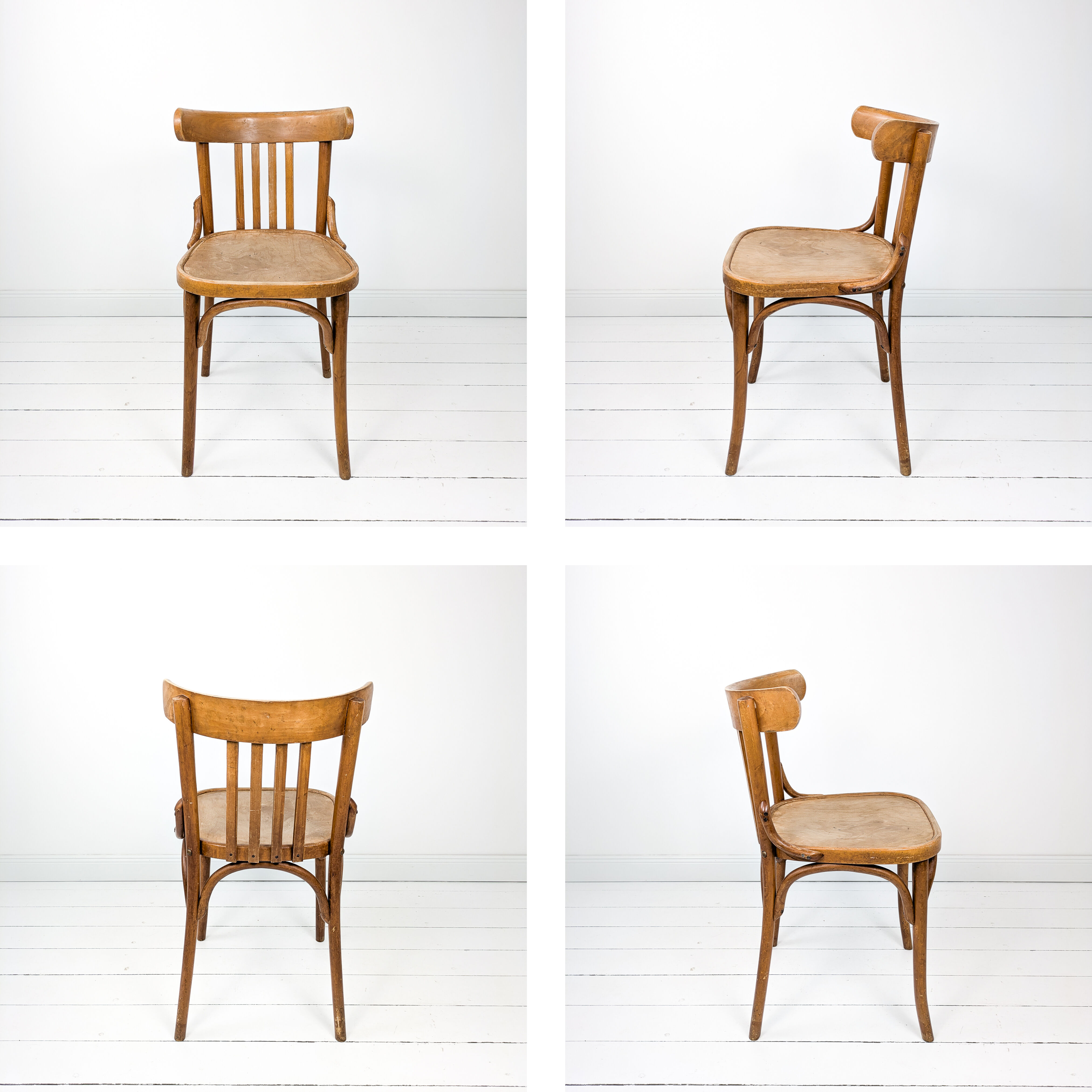 Chaise bistrot vintage en bois courbé avec dossier à barreaux