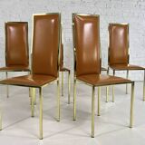 Set of 6 brass and leather chairs, Italian design from the 70s by Renato Z