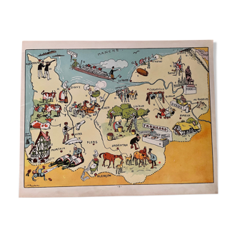 Old illustrated map of Normandy 1929 - JP Pinchon