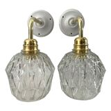 Set of two vintage sconces in chiseled glass