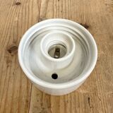 Vintage White Porcelain Ceiling Light with Ribbed Glass , 1970s