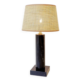 Lampe de table en marbre noir et abat-jour en raphia naturel