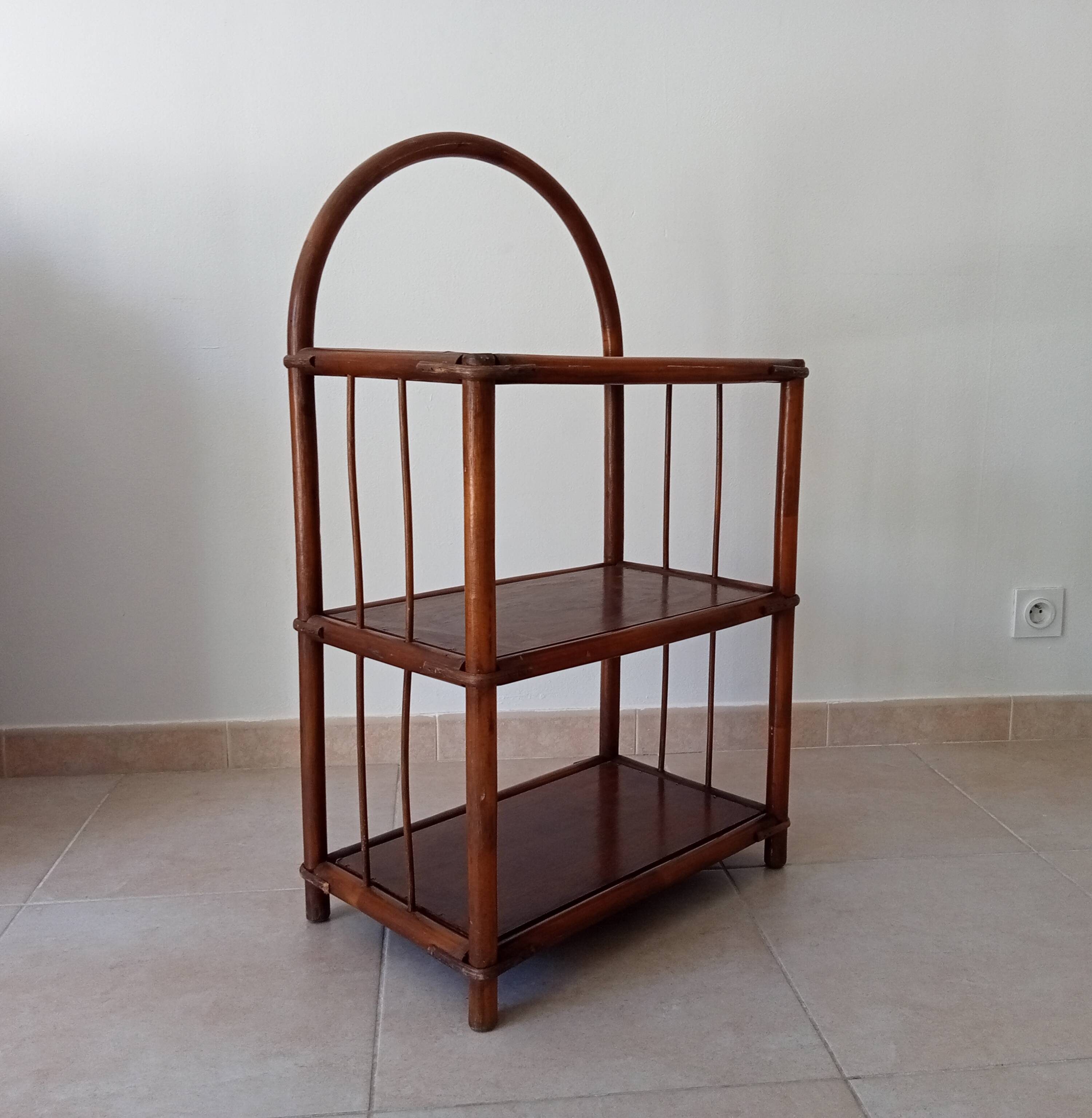 Vintage bamboo and rattan standing shelf